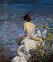Besnard, Paul Albert - Bather with Child and Swan by the Sea